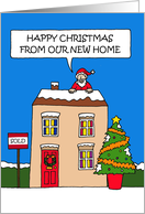 Happy Christmas from Our New Home Cute Cartoon Festive House card