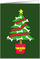 Happy Christmas to Dog Owner Cartoon Xmas Tree with Bone Decorations card