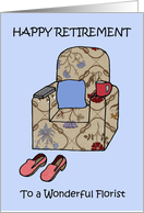 Happy Retirement Florist Cartoon Remote Armchair and Slippers card