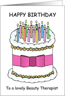 Happy Birthday Beauty Therapist Pretty Cartoon Cake with Candles card