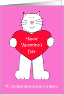 Valentine for Grandma Cute Cartoon White Cat Holding a Giant Heart card