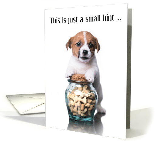 National Dog Biscuit Day February 23rd Puppy Holding Biscuit Jar card