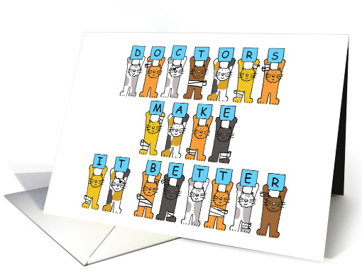Happy Doctors Day Cartoon Cats in Bandages Holding Up Letters card