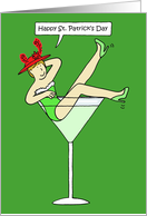 Happy St. Patrick’s Day to Red Hat Friend Fun Lady in Cocktail Glass card