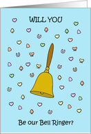 Will You be Our Bell Ringer, Colorful Cartoon Confetti and Bell. card