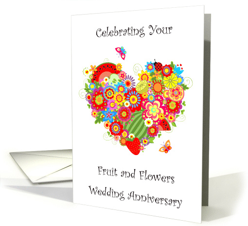 Celebrating 4th Wedding Anniversary Fruits and Flowers Heart card