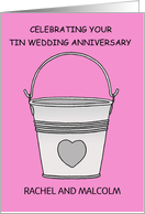 Tin Wedding Anniversary 10 Years Cartoon to Personalize card