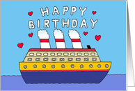 Happy Birthday Cute Cruise Ship Cartoon Humor card