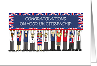 UK Citizenship Congratulations Cartoon People and Union Jack Banner card