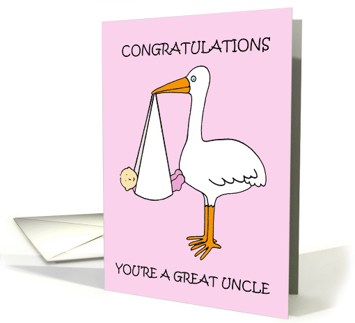 Great Uncle to Baby Girl Congratulations Cartoon Stork card (1545766)