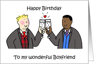 Happy Birthday to Gay Boyfriend Stylish Interracial Cartoon Couple card