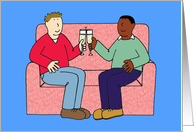 Happy Birthday to Gay Boyfriend Interracial Cartoon Couple card