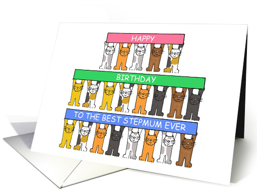 Happy Birthday to Best Stepmum Ever, Cartoon Cats. card (1549826)