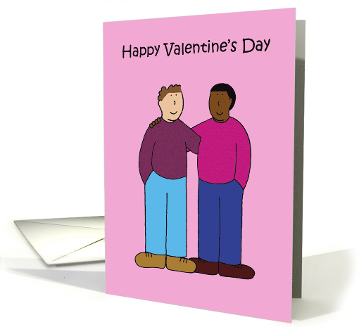 Happy Valentine's Day Gay Interracial Male Couple Cartoon card
