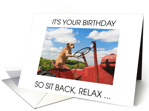 Happy Birthday for Farmer Funny Dog Driving a Tractor Humor card