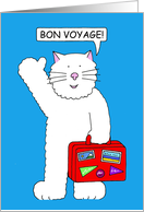 Bon Voyage for Child Cartoon White Cat with Red Suitcase card