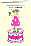 87th Birthday Cartoon Humor Lady Standing on a Cake card