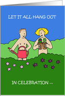 World Naked Gardening Day May Naked Couple Gardening Cartoon card