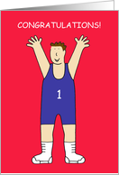 Congratulations to Wrestler Triumphant Winner Cartoon Man card