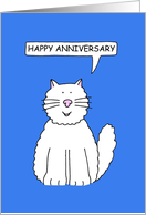 Happy Anniversary To Parents of Cat Cartoon White Cat Talking card