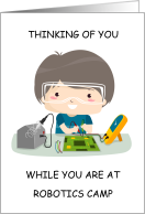 Thinking of You at Robotics Camp Cartoon Child card