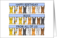 Happy Birthday Boss From us All Cartoon Cats with Banners card
