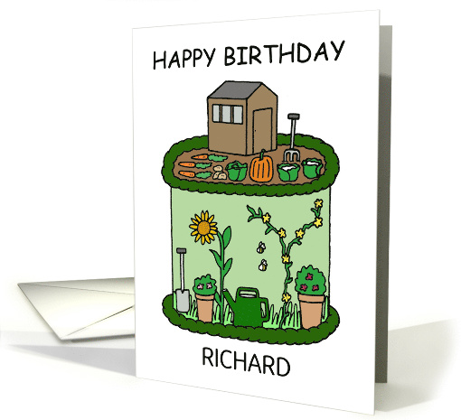 Happy Birthday Cartoon Gardeners Cake to Personalize Any Name card