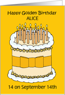 Golden Birthday 14 on the 14th to Personalize With Any Name Cake card