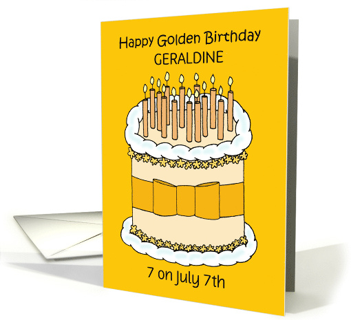 Golden Birthday 7 on the 7th to Personalize Any Name Cartoon Cake card
