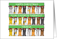 Happy Christmas to My Favorite Therapist Cartoon Cats Any Name card