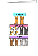Happy Twins Day December 18th Cartoon Cats Holding Banners card