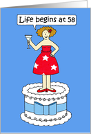 Life Begins at 58 Happy Birthday Cartoon Lady on a Cake Humor card