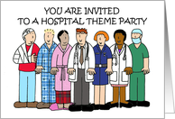 Invitation to Hospital Theme Party Cartoon Medical Stff and Patients card