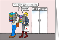 Panic Borrowing from the Library Covid 19 Lockdown Cartoon card