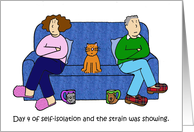 Coronavirus Self-isolation Relationship Strains Cartoon Couple and Cat card