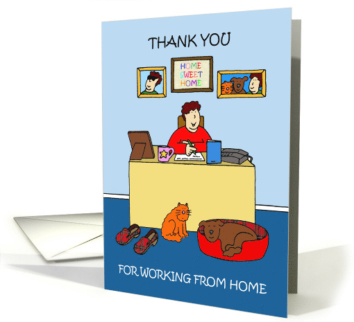 Coronavirus Thank you for Working from Home Cartoon Man card (1608170)