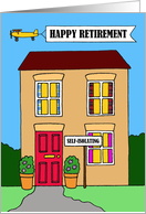 Coronavirus Self-isolation Happy Retirement Cartoon House card