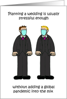 Coronavirus Wedding Planning Stress Cartoon Gay Male Couple card