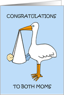 Congratulations to Lesbian Couple on Birth of Baby Boy Cartoon Stork card