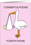 Congratulations to Lesbian Couple Birth of Baby Girl Cartoon Stork card