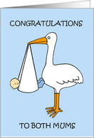 Congratulations to Lesbian Couple, Birth of Baby Boy, Cartoon Stork. card