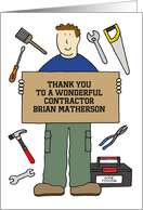 Thank You Contractor Cartoon Man with Tools to Personalize Any Name card