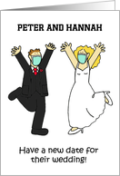 Covid 19 Wedding New Date Annoucement Bride and Groom Cartoon card