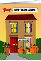 Covid 19 Happy Thanksgiving Cartoon House and Pumpkins card