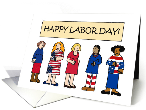 Labour Day Humor Cartoon Pregnant Ladies in a Group with a Banner card