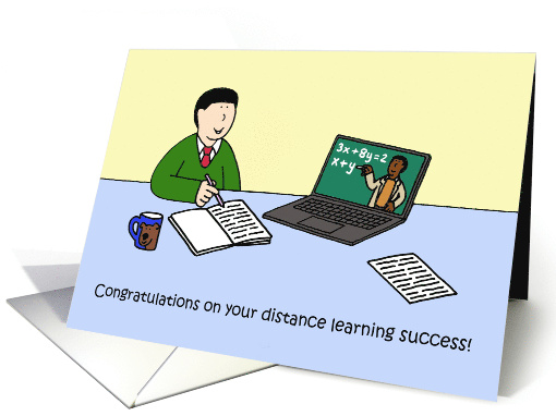 Covid 19 Distance Learning Success Male Student Cartoon Humor card