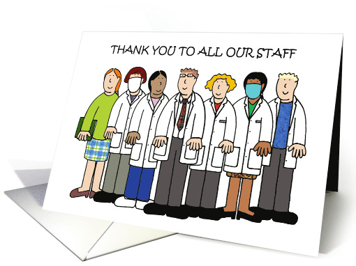Covid 19 Thank You to Employees Cartoon Staff Scientists card