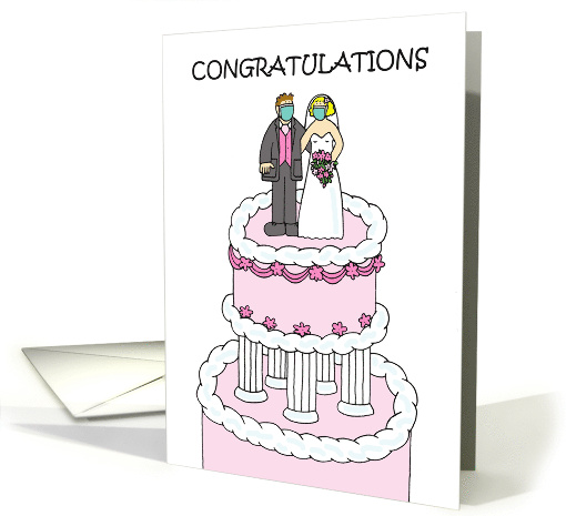 Covid 19 Wedding Congratulations Bride and Groom Cartoon Couple card