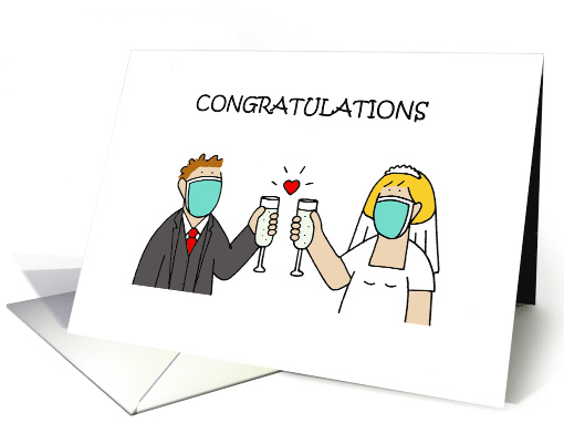 Covid 19 Wedding Congratulations Cartoon Couple card (1639406)