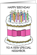 Happy Birthday to Neighbor Cake and Candles American Spelling card